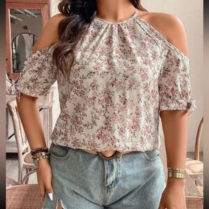 Open shoulder floral blouse